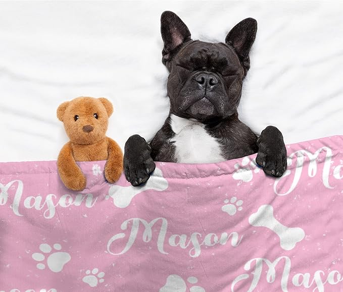 Personalized Dog Blankets Dog Paw Print Blanket Puppy Blanket - Custom Dog Blanket with Pets Name Cute Paw Print Pet Throw Puppy Fluffy Blankets 40"x30" for Small Dog