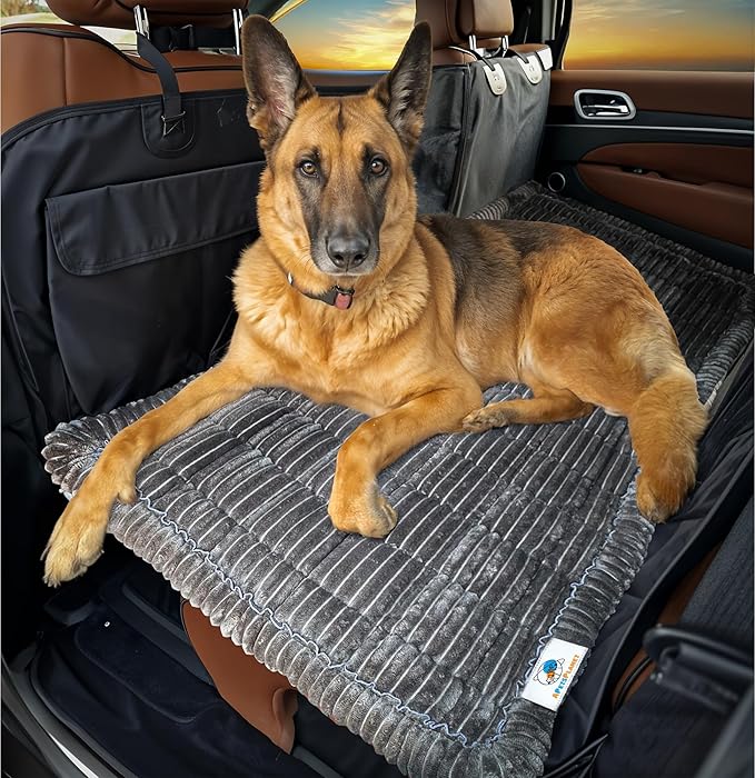 APetsPlanet Dog Bed for Car Back Seat Extender - Non-Slip Backseat Cushion for Dogs - Travel Plush Pet Mat Topper for Cars, Trucks, SUVs - Machine Washable Pad Blanket - Black, 54" x 24.8"