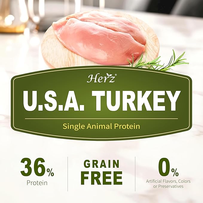 Herz Air-Dried Dog Food – U.S.A Turkey Breast Recipe 2 lb, Single Pure-Meat, Grain Free, All Natural, High Protein, Limited Ingredients