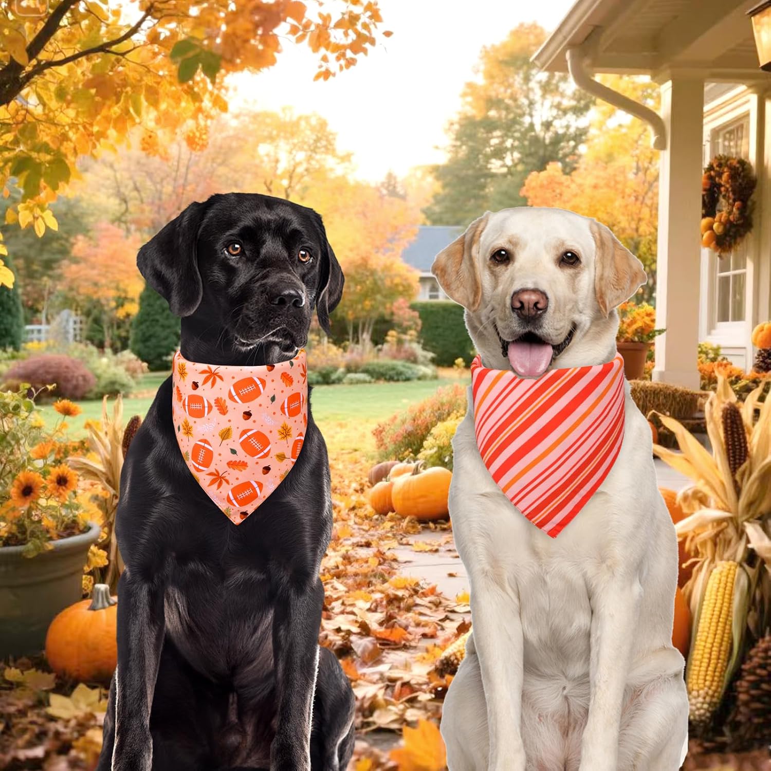 Thanksgiving Dog Bandanas Small 3PCS, 6 Pattern Fall Scarf for Boy and Girl, Pumpkin Leaves Rugby Triangle Reversible Bibs Breed for Puppy Pets