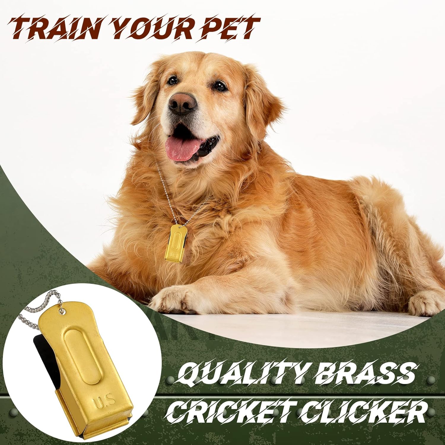 Jenaai 3 Pieces Brass Pet Training Clicker Dog Necklace Signaling Cricket Clicker Training for Puppy Dogs Cat(Gold)