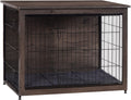 DWANTON Dog Crate Furniture with Cushion, Wooden Kennel Table with Double Doors, Indoor Dog House, Medium Size, 32.5" L, Dark Gray