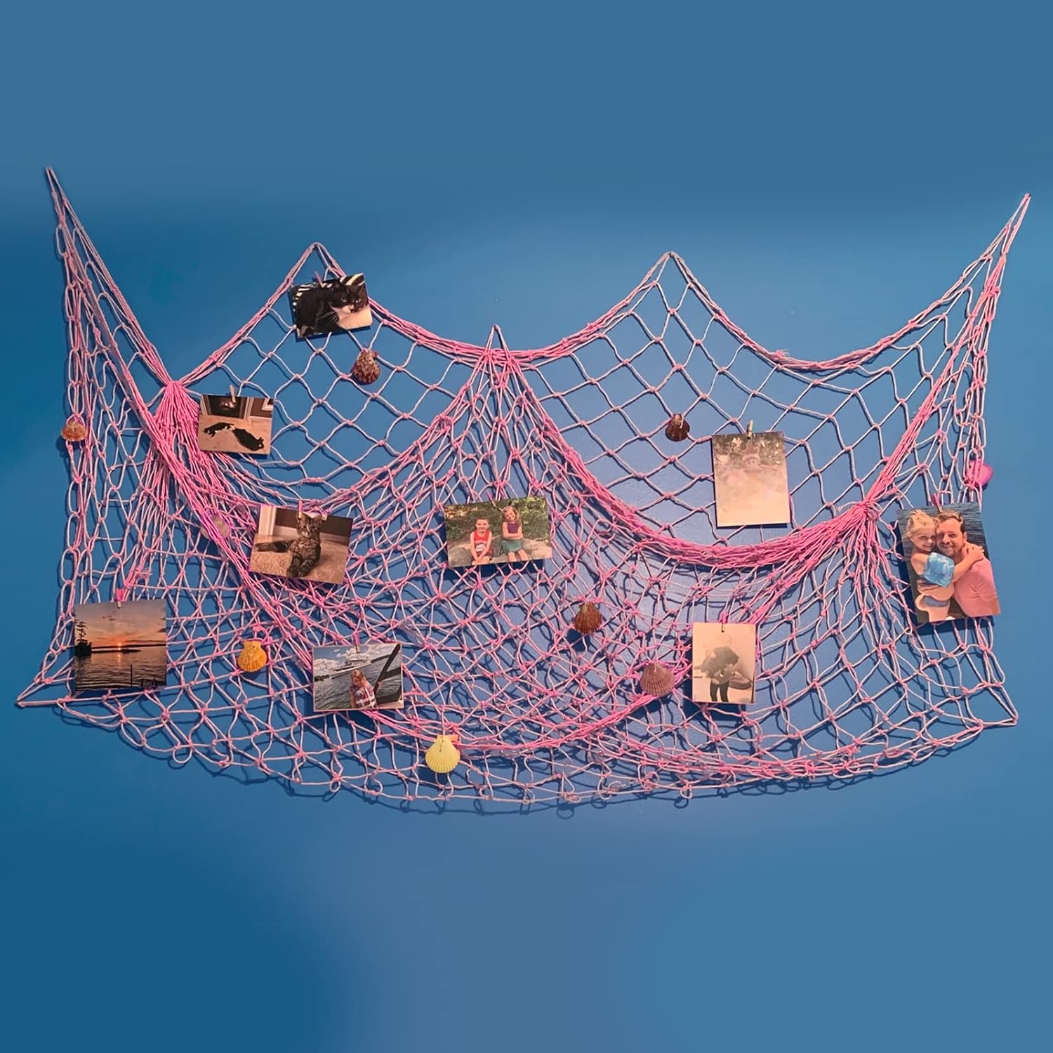 Nature Fish Net Wall Decoration with Shells, Ocean Themed Wall Hangings Fishing Net Party Decor for Pirate Party,Wedding,Photographing Decoration (Pink)