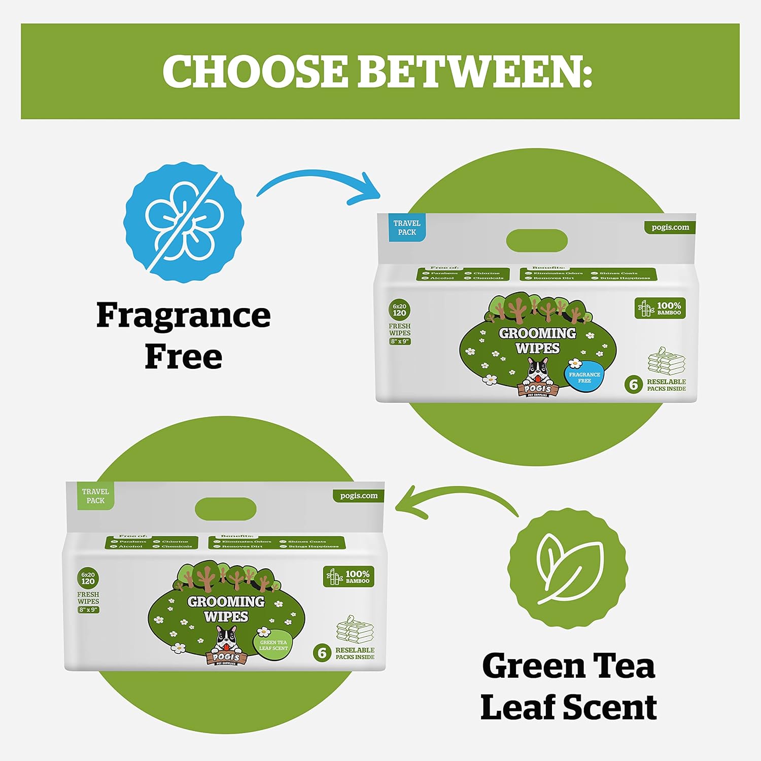 Pogi’s Dog Wipes Travel Packs – Hypoallergenic Pet Wipes for Paws, Body & Butt – Cleaning & Hydrating, Fragrance Free, 120-Count