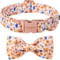 Unique Style Paws Autumn Leaf Collar with Bow Blue Leaf Flower Cotton Dog Collars for Small Medium Large Dogs