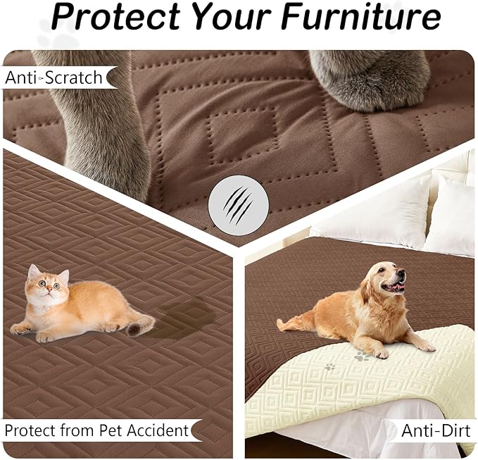 hyha Waterproof Dog Blanket, Soft Dog Bed Cover Pet Blankets, Waterproof Sofa Couch Cover for Dogs Washable, Reversible Pet Couch Covers for Sofa Furniture (52x82 Inch, Brown/Beige)