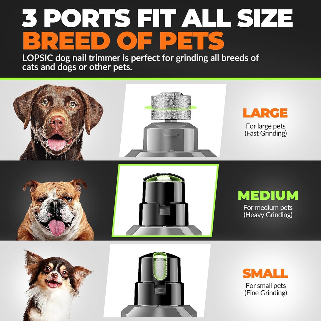 Dog Nail Grinder with 2 LED Lights Powerful 2 Speeds Super Quiet Dog Nail Trimmers with 3 Grinding Wheels Rechargeable Pet Dog Nail Clippers for Large Medium Puppy Dogs Dog Nail File Cat Nail Clipper