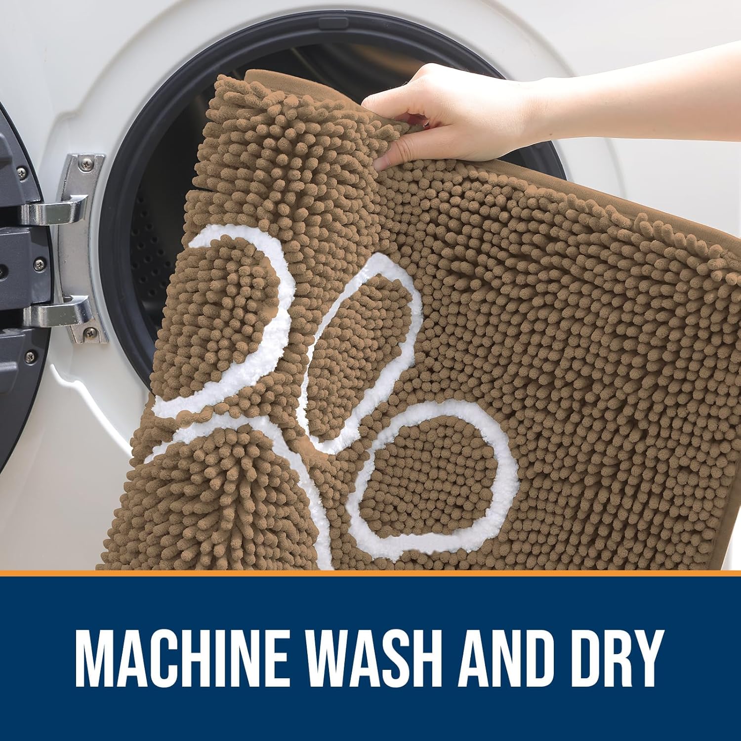 OLANLY Door Mat for Muddy Dog Paws 47x32, Ultra Absorbent Chenille Mud Doormat with Paw Print Design, Non-Slip Washable Doormat for Indoor Entryway, Quick-Dry Pet Bed Mats for Dirty Dogs, Tan