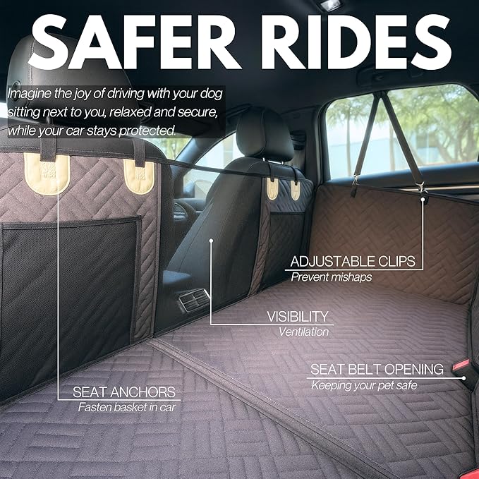 – Back Seat Pet Cover for Dogs, Premium Dog Hammock for Car with Hard Bottom | Universal Car Seat Protector, Waterproof & Washable | Dog Car Seat Cover for Large (Brown)