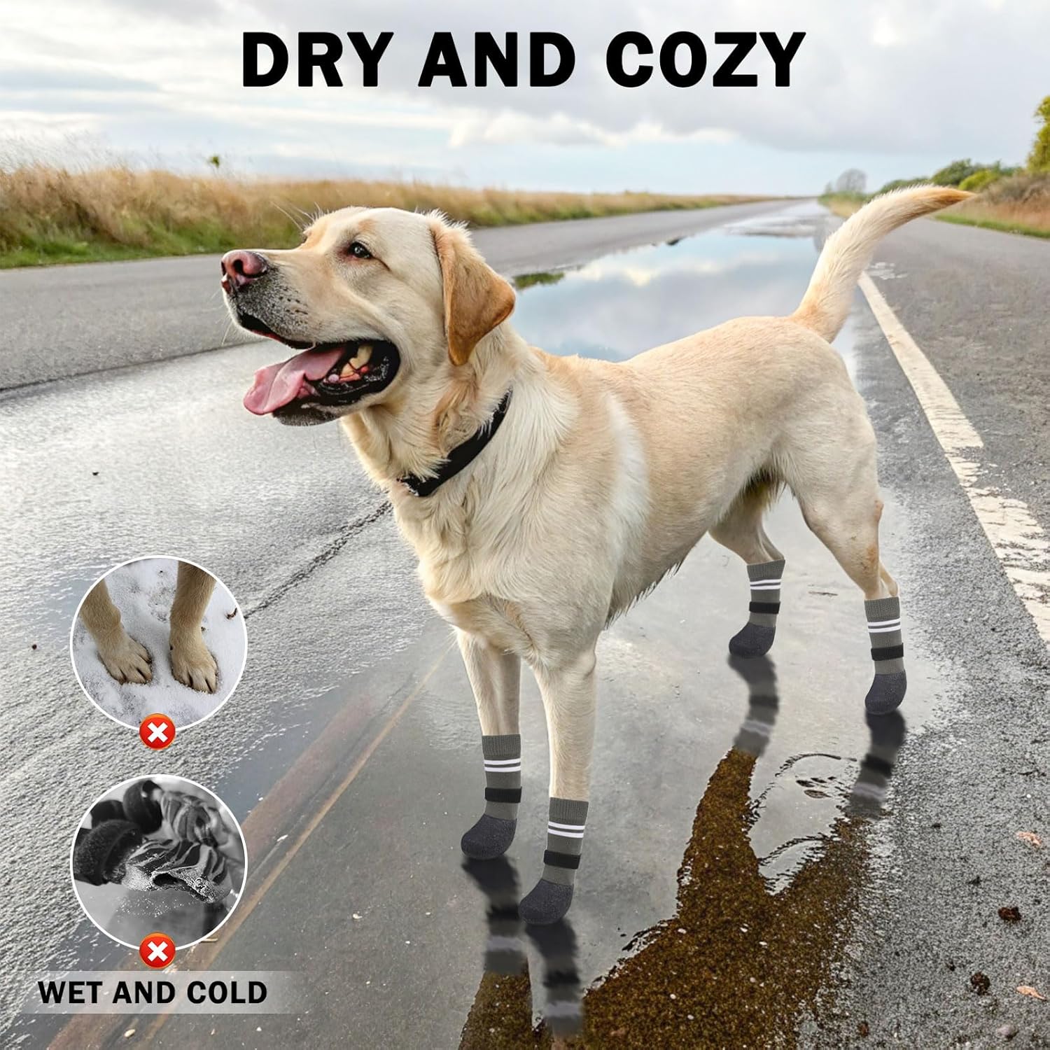 SCENEREAL Anti Slip Dog Boots & Paw Protectors for Hardwood Floor, Extended Dog Socks to Prevent Licking Paws, Waterproof Pet Snow Rain Shoe for Winter Large Senior Dogs, Grey XL