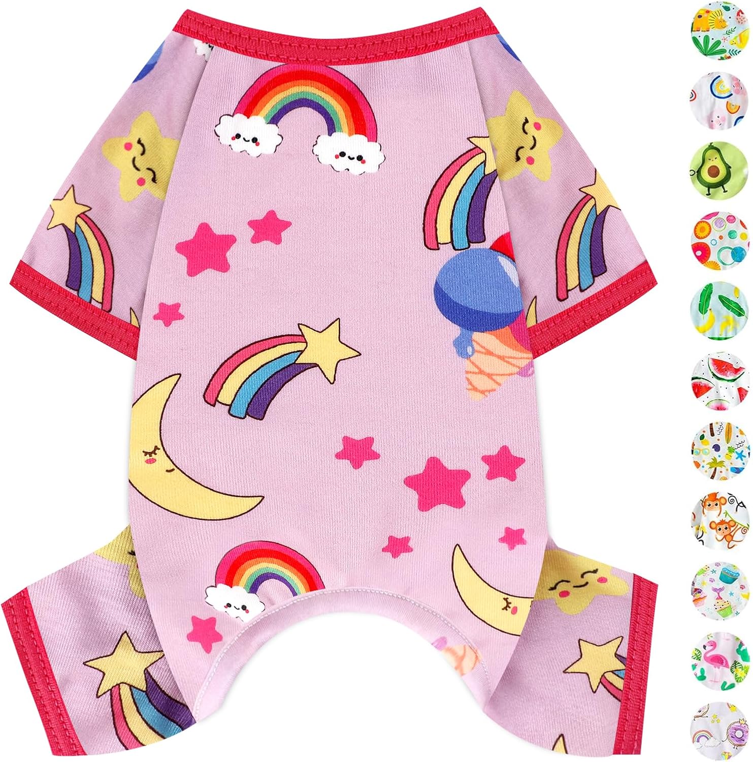 PinkBow Dog Pajamas Pjs Spring Summer Dog Clothes for Small Dogs Girl - Soft Stretchy Puppy Clothes Doggie Onesies Cat Pet Jammies Outfit (Rainbow Pink, X-Small)