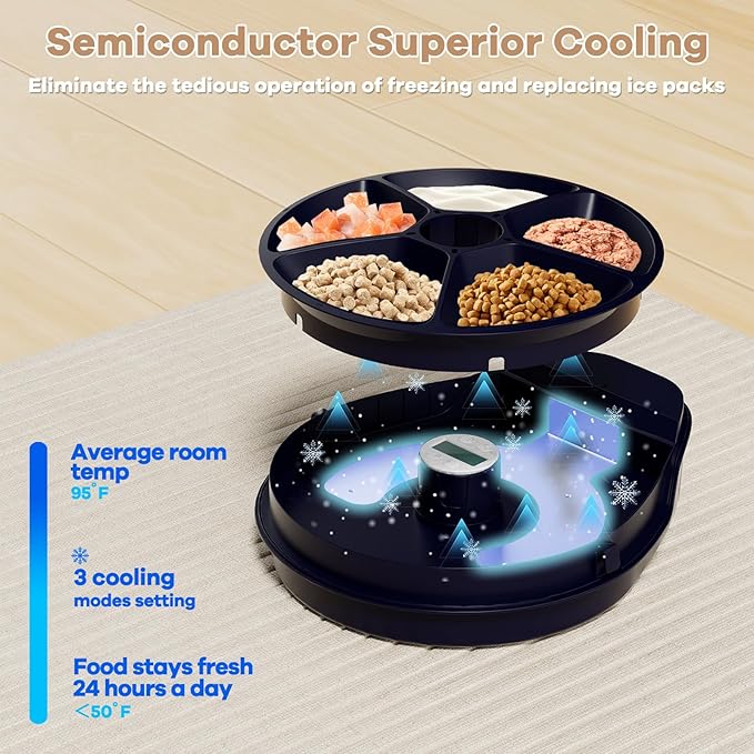 UBPET Automatic Cat Feeder Wet Food, 2025 Upgraded Refrigerated Auto Cat Feeder with Semiconductor Cooling, 4 Days Freshness 5 Meals, Pet Food Dispenser for Cats and Small Dogs, Easy to Clean