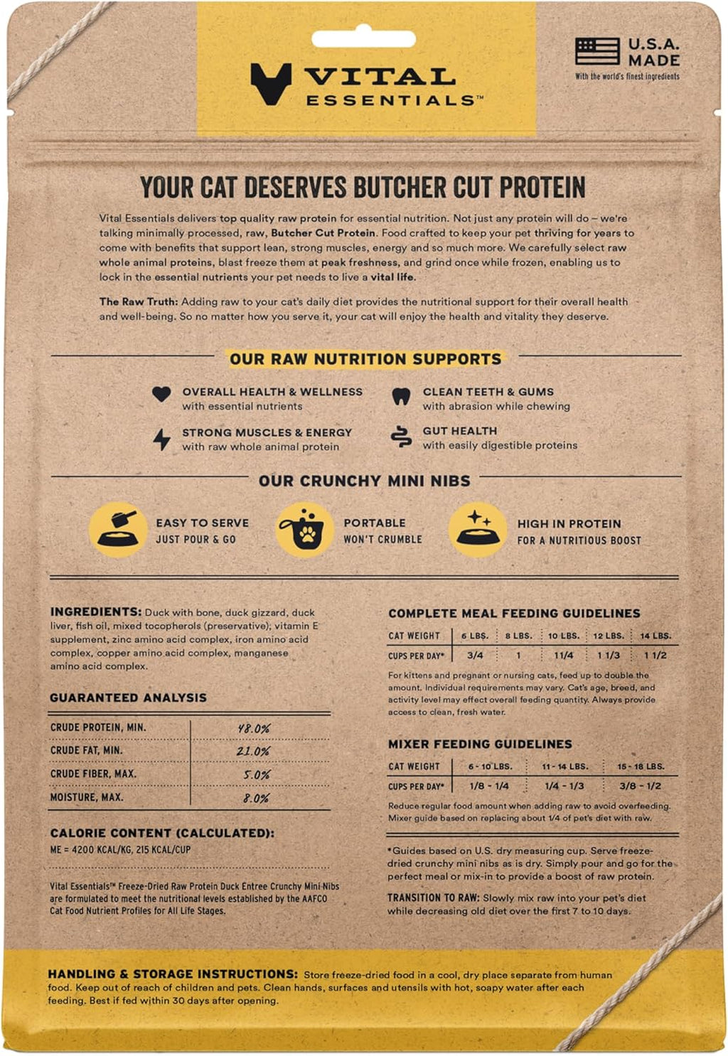 Vital Essentials Freeze-Dried Raw Duck Meal or Mixer Cat Food Crunchy Nibs, 12 oz