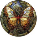 Lygond Metal Sign Tin Sign Circular Stained Glass Butterfly Tin Sign Gift for Garage 12×12 Inches