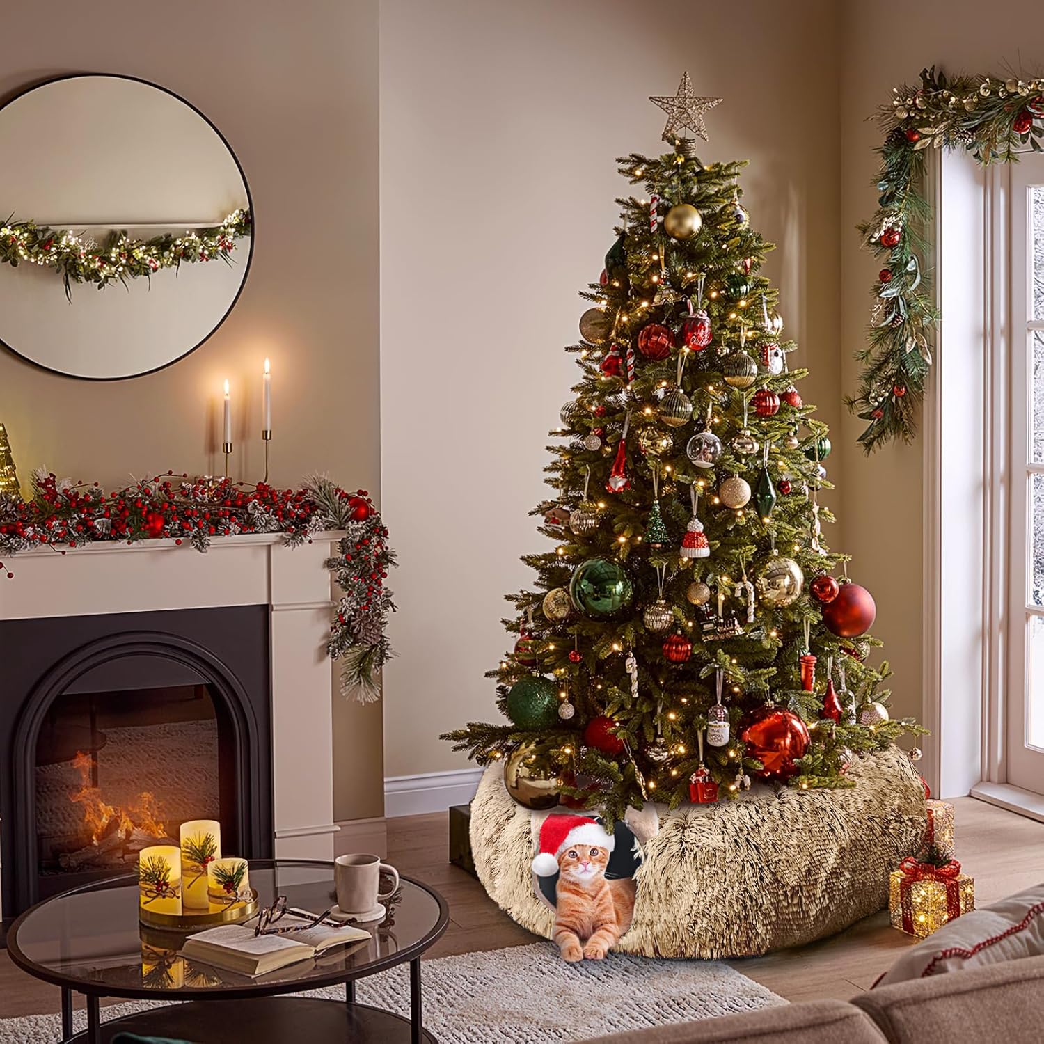 Cat Tunnel with Cat Bed for Indoor Cats, Soft Plush Peekaboo Cat Cave Donut Tunnel, Multifunctional Playground Toys Hideplace for Small Medium Large Kittens, Rabbit, Ferret, Brown