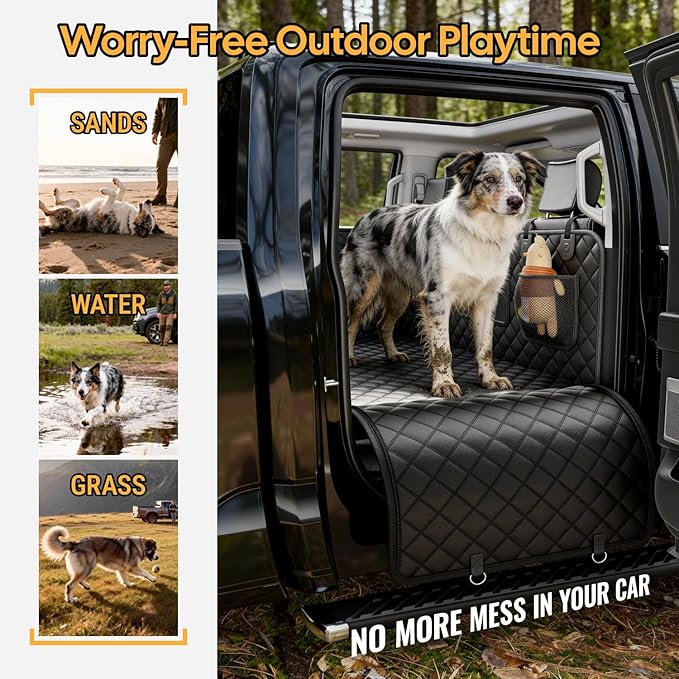 Wigoo Dog Truck Seat Cover for Back Seat, Dog Hammock with Hard Bottom Support (450lbs), Heavy Duty Waterproof Car Bed Extender for 2-4 Large Dogs, Backseat Protector for Truck/SUV, XL Size, Black