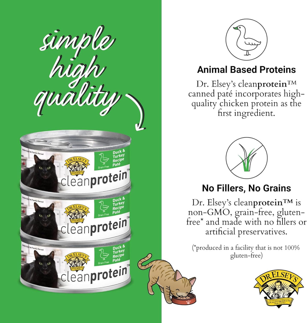 Dr. Elsey's cleanprotein Duck & Turkey Recipe Wet Cat Food, Pate 5.3 oz cans (Pack of 24)