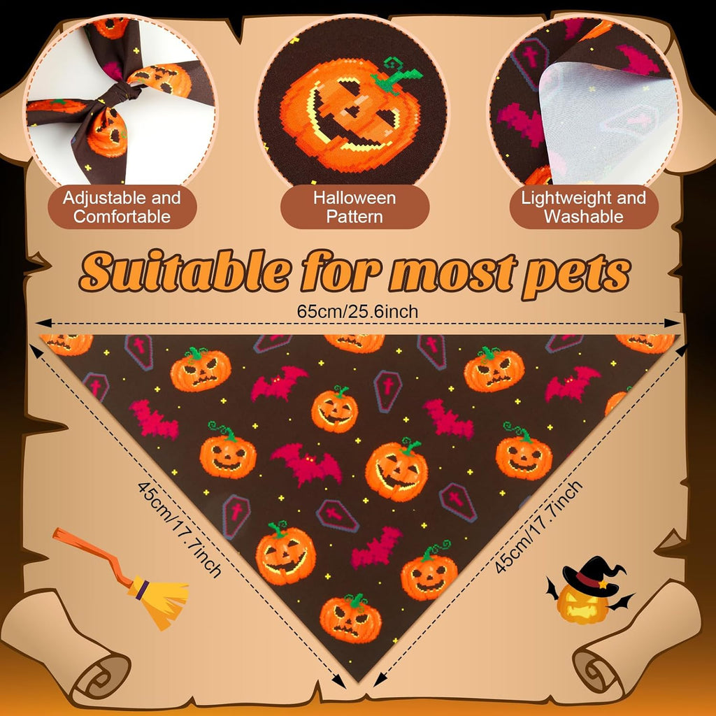 Weewooday 50 Pcs Halloween Dog Bandanas Bulk Pumpkin Ghost Bandanas for Dogs Soft Triangle Bibs Adjustable Triangle for Small Medium Large Pets Halloween Party Costume(25.6 x 17.7 x 17.7 inch)