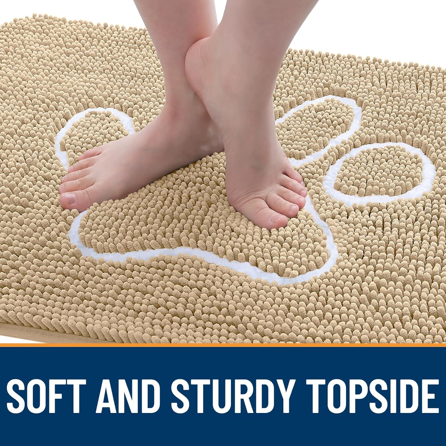 OLANLY Door Mat for Muddy Dog Paws 48x30, Ultra Absorbent Chenille Mud Doormat with Paw Print Design, Non-Slip Washable Doormat for Indoor Entryway, Quick-Dry Pet Bed Mats for Dirty Dogs, Beige