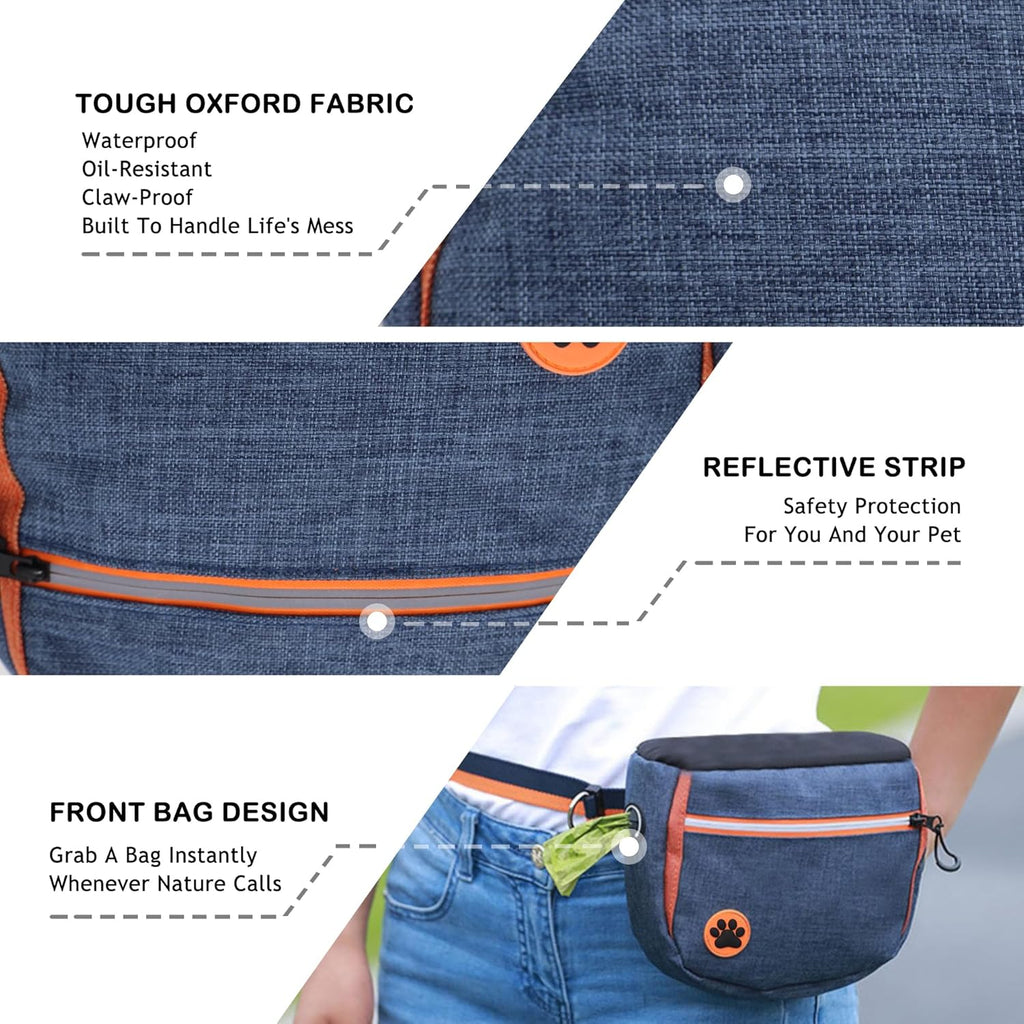 Dog Treat Pouch Bag for Training – Removable Liners, Large Opening Capacity Treat Bag with Clicker, Obedience Cards, Waist Strap Clip Treat Fanny Pack for Dog Training and Walking