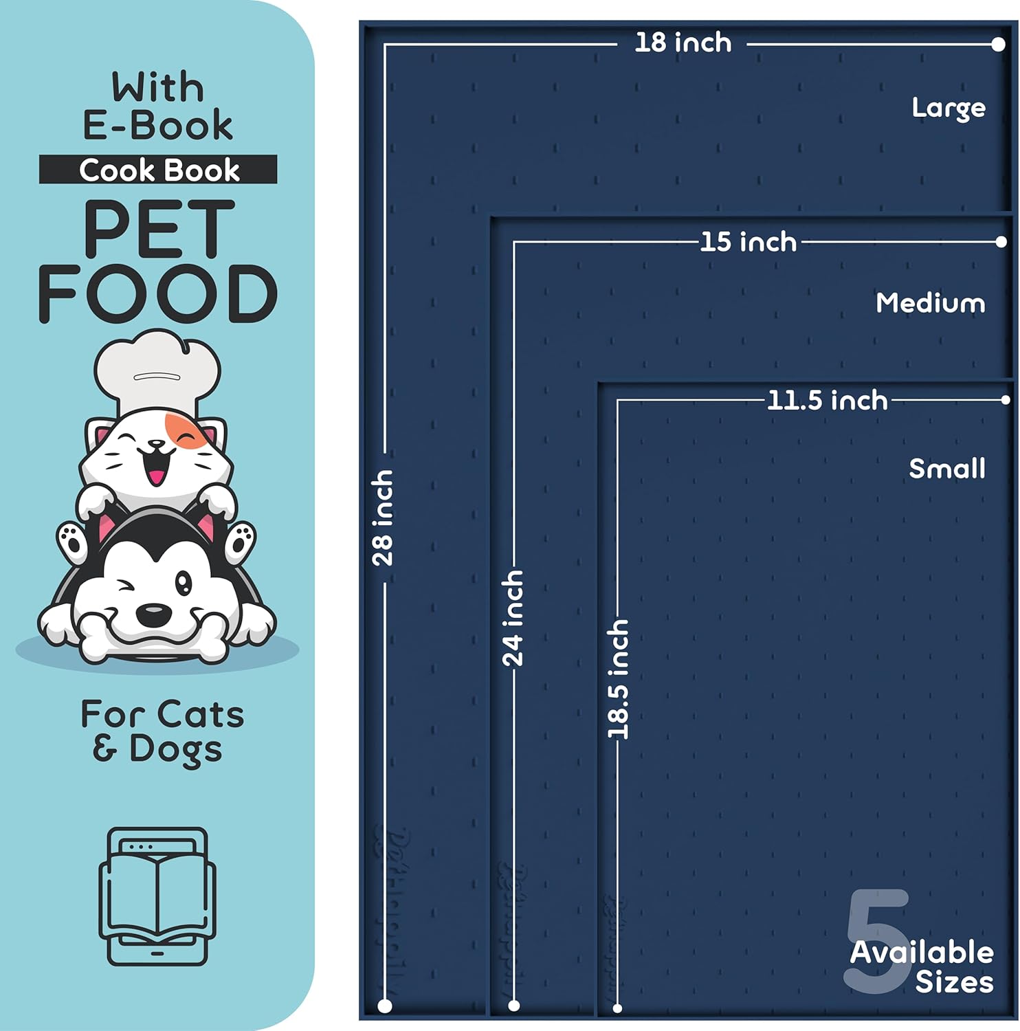 Dog Food Mat - Raised Edges Dogs Mat for Food and Water Prevent Spill, Waterproof Cat Food Mats Protect Floors, Easy Clean Dog Bowl Mats for Food and Water, Silicone Pet Food Tray