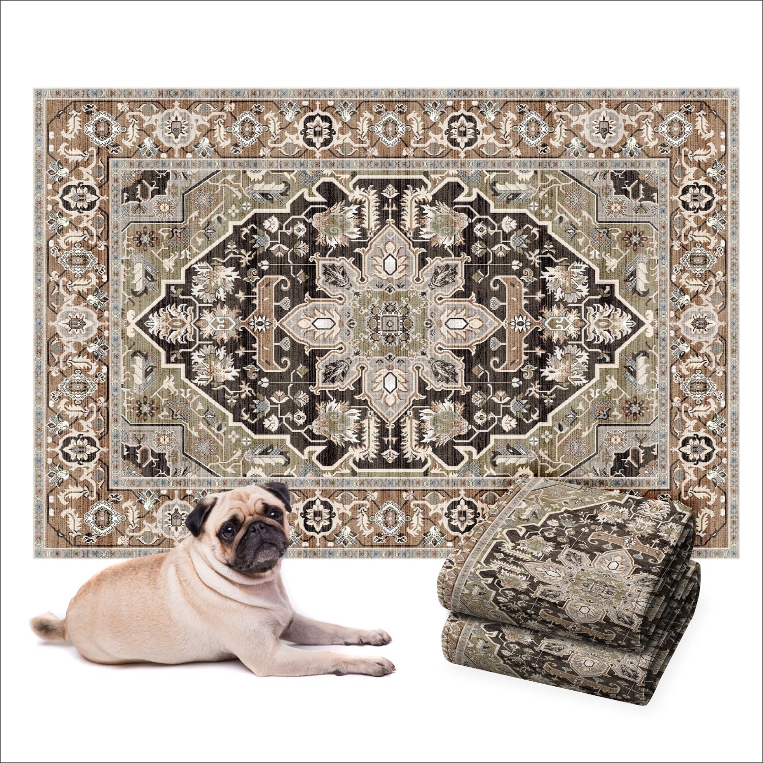 LOVEWAG Washable Dog Pee Pads, 24" x 16", Waterproof, Non-Slip, Super Absorbent, Reusable Machine-Washable, 2-Pack (Sage Forest)