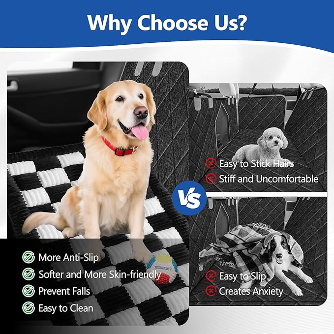 Thickened Dog Bed for Car Back Seat, Upgraded Bottom Non-Slip，Fits Hard Bottom car seat Cover for Dogs, Premium Mixed Color ，Dog Car Seat Cover