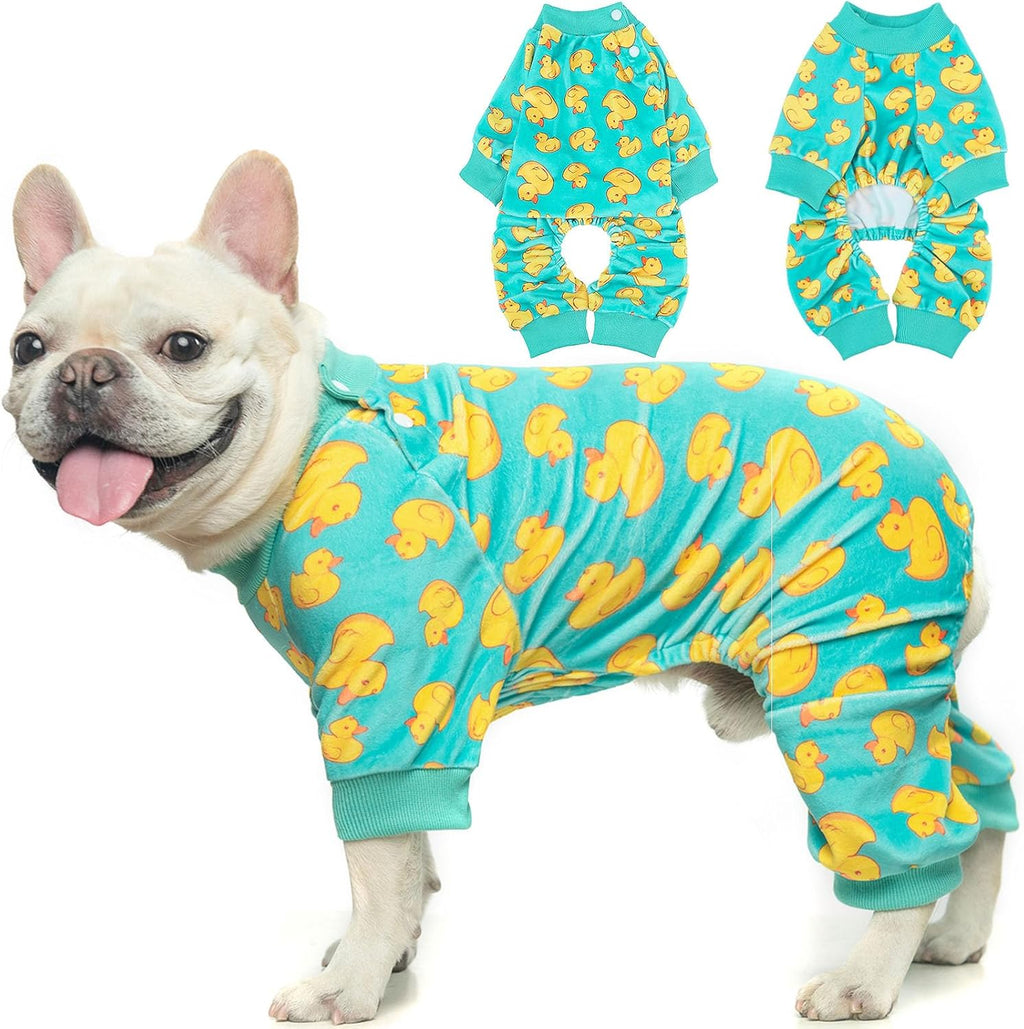 BEAUTYZOO Dog Pajamas Large Sized Dog, Summer Doggie Pajamas for Boy Girl, Soft Strechy Cotton Puppy Pjs Jammies Onesies for Men Women, Pet Jumpsuit Body Suit Cat Apparel Clothes, Yellow Duck L