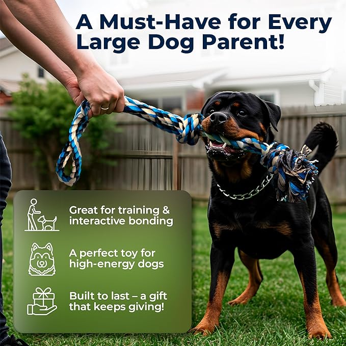 Pacific Pups Products Large Dog Rope Toy for Large Dogs - 23.5" Dog Tug of War Toy - Durable Big Pull Rope for Aggressive Chewers & Teething Puppies