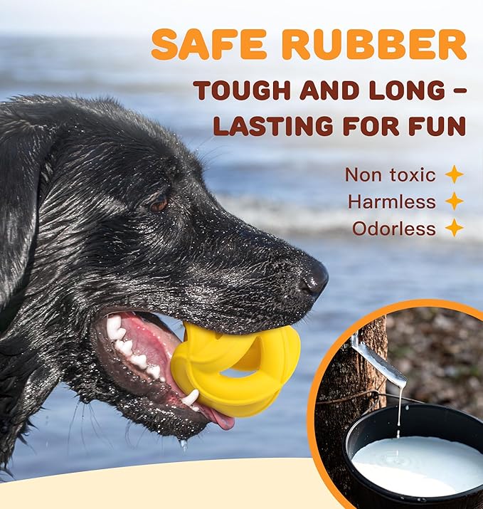 Interactive Dog Toys for Aggressive Chewers-Natural Rubber Chew Toys to Keep Them Busy, Safe for Most Breeds,Dog Chew Toy for Anxiety Relief, Fetch Training, Hand/Machine Washable,Lemon