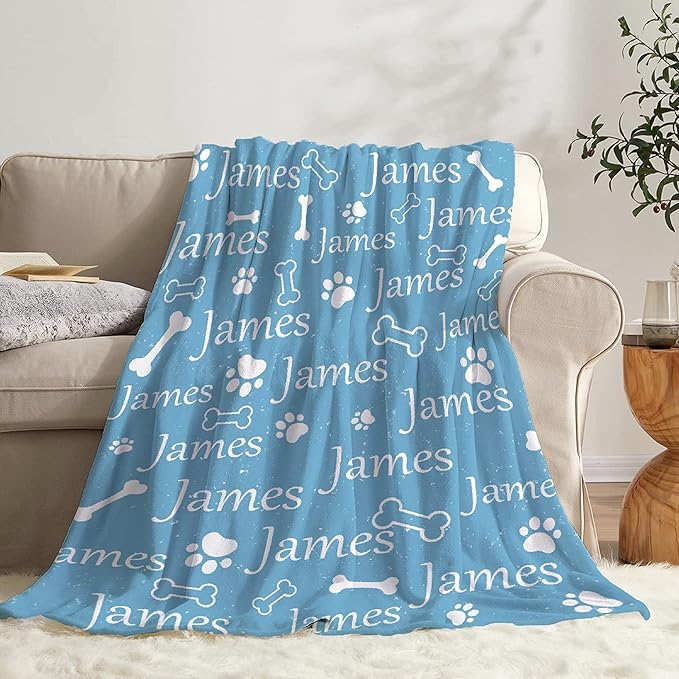 Personalized Dog Blankets Dog Paw Print Blanket Puppy Blanket - Custom Dog Blanket with Pets Name Cute Paw Print Pet Throw Puppy Fluffy Blankets L 80"x60" for Adult/Gift