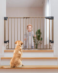 Cumbor 29.2-43" No Bottom Bar Baby Gate for Stairs, 2-in-1 Hardware Mounted Dog Gate Indoor, Pet Gate for Doorways with Large Walk Thru Door, Child-Proof Safety Gate for Top & Bottom of Stairs (Brown)