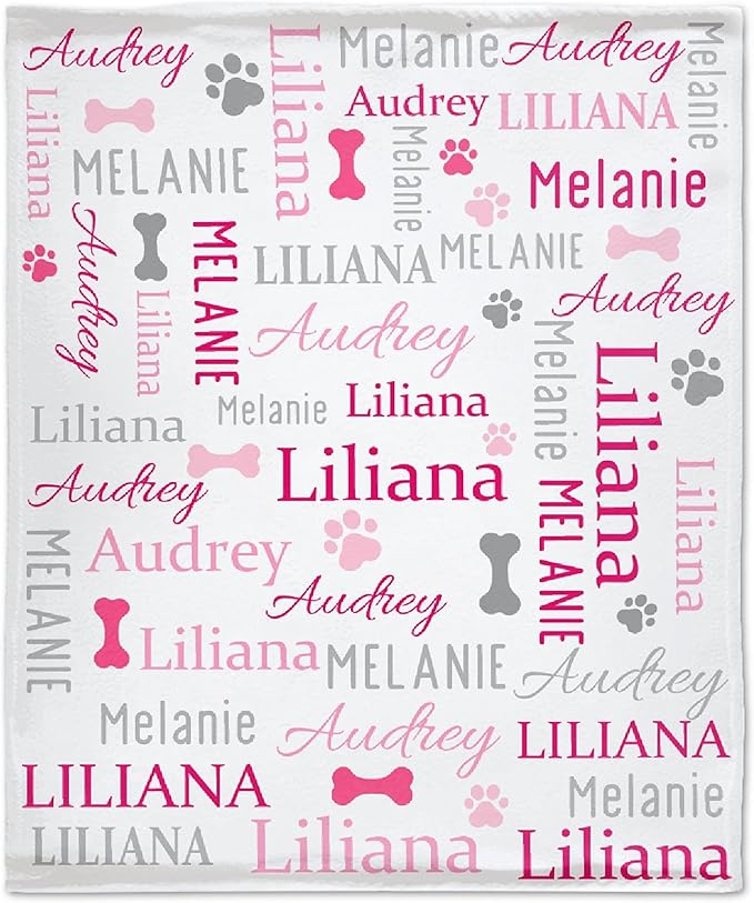 Personalized Dog Paw Print Blanket - Custom Dog Blanket with Pets Name Cute Paw Print Pet Throw - M 60"x50"