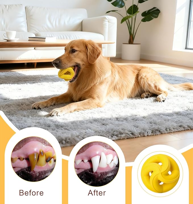 Interactive Dog Toys for Aggressive Chewers-Natural Rubber Chew Toys to Keep Them Busy, Safe for Most Breeds,Dog Chew Toy for Anxiety Relief, Fetch Training, Hand/Machine Washable,Lemon