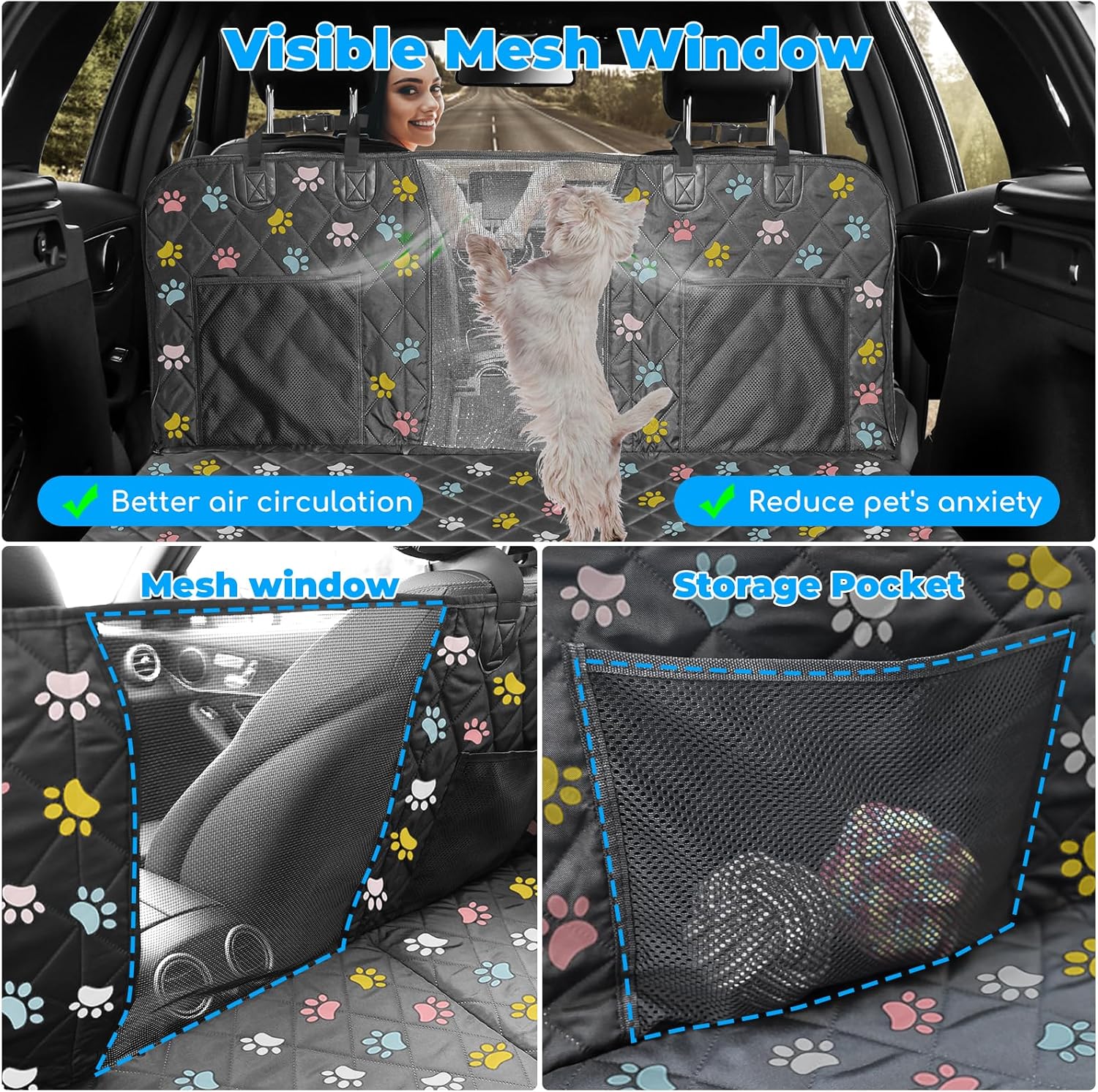URPOWER Back Seat Extender for Dogs - Hard Bottom Dog Car Seat Cover Holds 400 lbs, Waterproof Dog Hammock Dogs Bed for Cars, SUVs & Small Trucks, Pet Backseat Protector with Mesh Window & Large Space