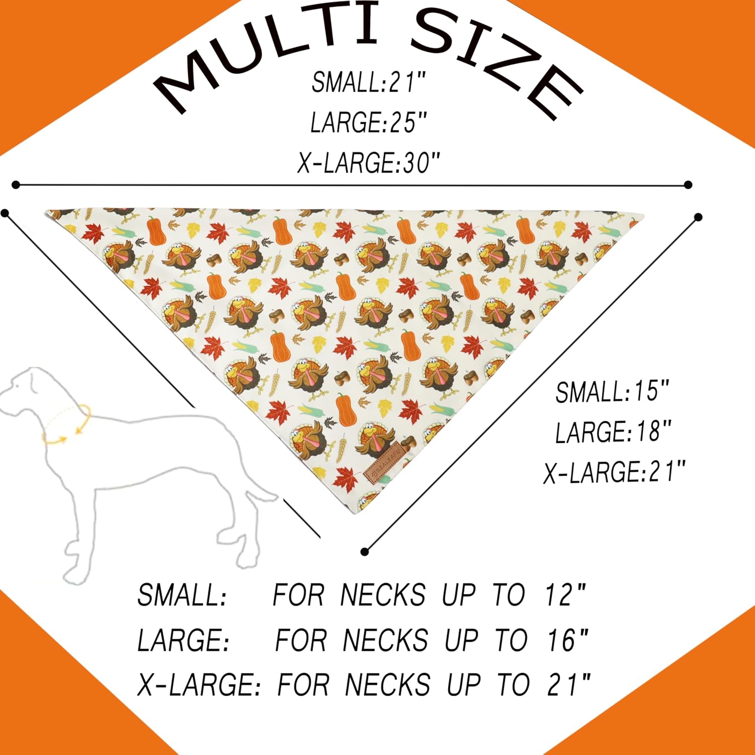 Realeaf Thanksgiving Dog Bandanas 2 Pack,Turkey Pumpkins Fall Stripe Pet Scarf for Boy and Girl, Premium Durable Fabric, Reversible Holiday Bandana for Medium and Large Dogs Pets