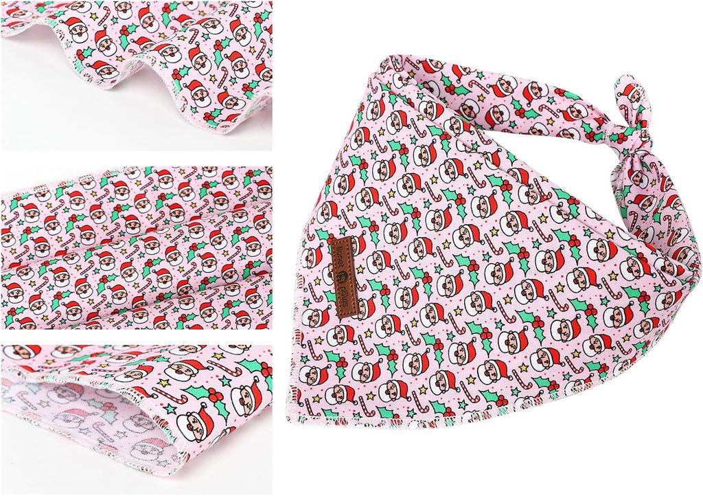 Lionet Paws Christmas Dog Bandana Girl for Small Medium Dogs,Pink Santa Dog Kerchief Washable Dogs Triangle Bibs Scarf