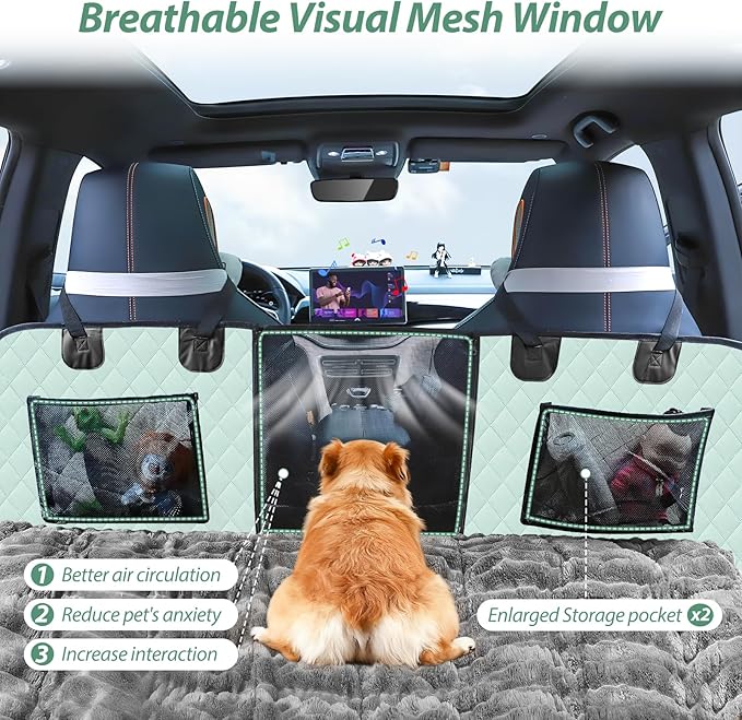 Dog Car Seat Cover Set for Back Seat, Back Seat Cover + Pet Bed Mat Perfect with Mesh Window, Hammock 600D Heavy Duty Scratch Proof Nonslip Durable Soft Back Seat Covers for Cars Trucks and SUVs