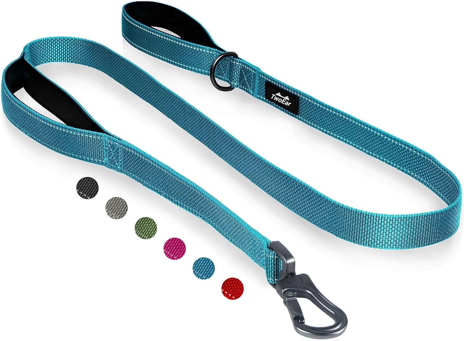TwoEar 5FT 1IN Strong Blue Dog Leash with 2 Padded Handles, Traffic Handle Extra Control, Comfortable Soft Dual Handle, Auto Lock Hook, Reflective Walking Lead for Small Medium and Large Dogs