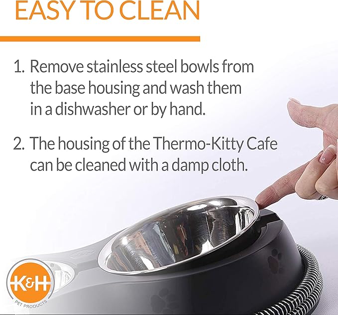 K&H Pet Products Outdoor Heated Cat Food & Water Bowls for Outside Pets, Thermo-Kitty Café Feral Cat Feeding Station, No Frozen Water or Food, Washable Bowls, Safety Listed - 12oz/24oz Stainless