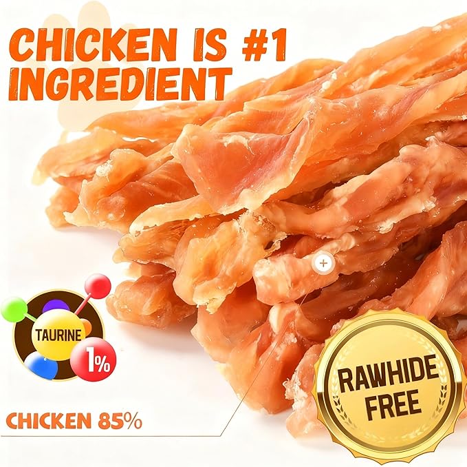 Dog Treats Chicken Jerky Strips for Dogs, Natural Healthy Dog Jekry with Taurine, Real Chicken Twists High Protain Low Fat, Training Rewards Treats for Small Medium Large Dogs 10.6 oz