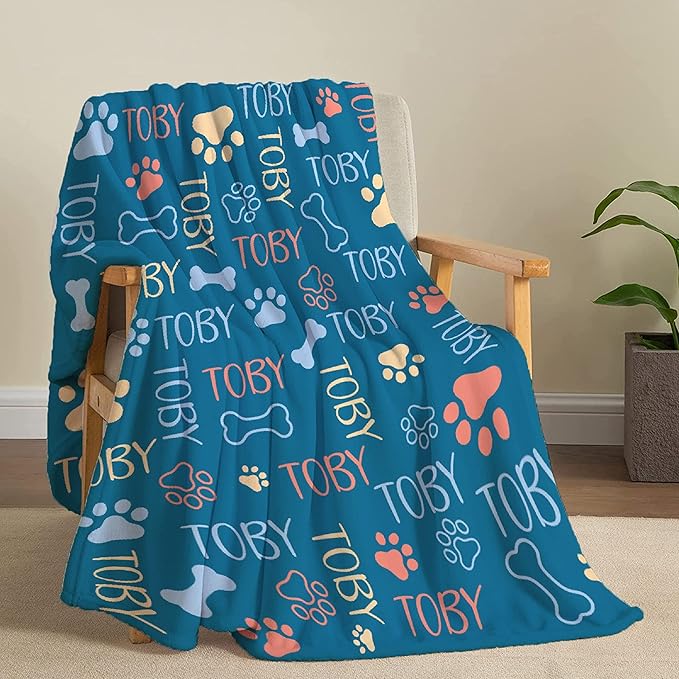 Personalized Dog Blankets Dog Paw Print Blanket Puppy Blanket - Custom Dog Blanket with Pets Name Cute Paw Print Pet Throw Puppy Fluffy Blankets S 50"x40" for Medium Dog