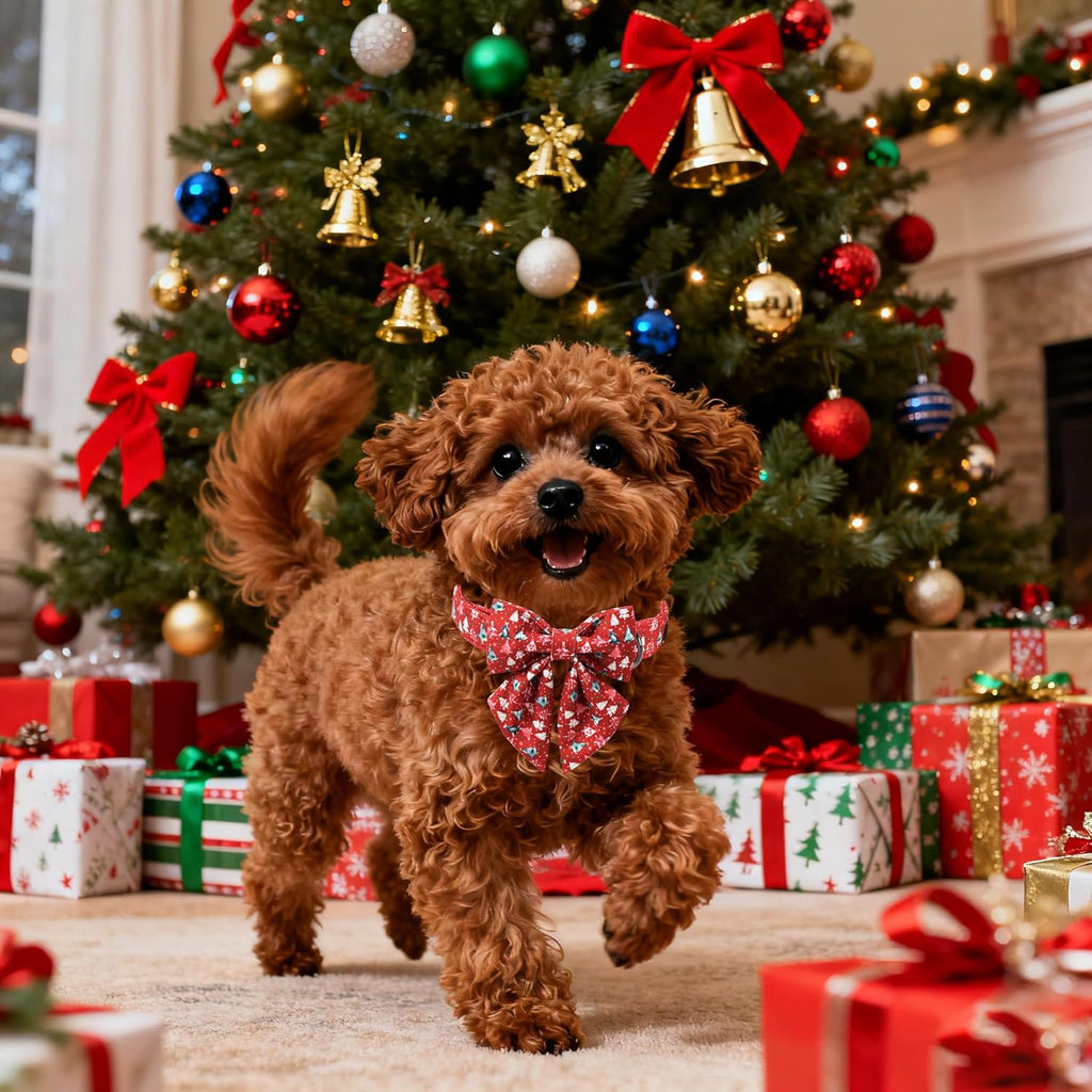 Lionet Paws Christmas Dog Collar with Sailor Bow, Cute Christmas Tree Red Dog Collar Bow Tie for Puppies and Cats, XS, Neck 8-12 inches