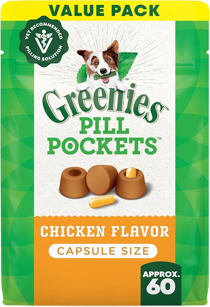 Greenies Pill Pockets for Dogs Large Size, Soft Dog Treats, Chicken Flavor, 15.8 oz. Pouch (60 Treats)