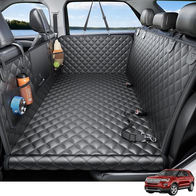 Wigoo Dog Car Seat Cover for Back Seat, Dog Hammock with Hard Bottom Support, Heavy Duty Waterproof Pet Bed Extender for 2-4 Large/Medium Dogs, Backseat Protector for SUV Medium Truck, Size-L, Black