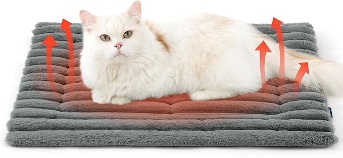 Bedsure Self Warming Cat Bed, Small Self Heating Dog Crate Pad, Thermal Extra Warm Puppy Mat Indoor, Non-Slip & Washable, Not Electric, 24" x 18", Grey