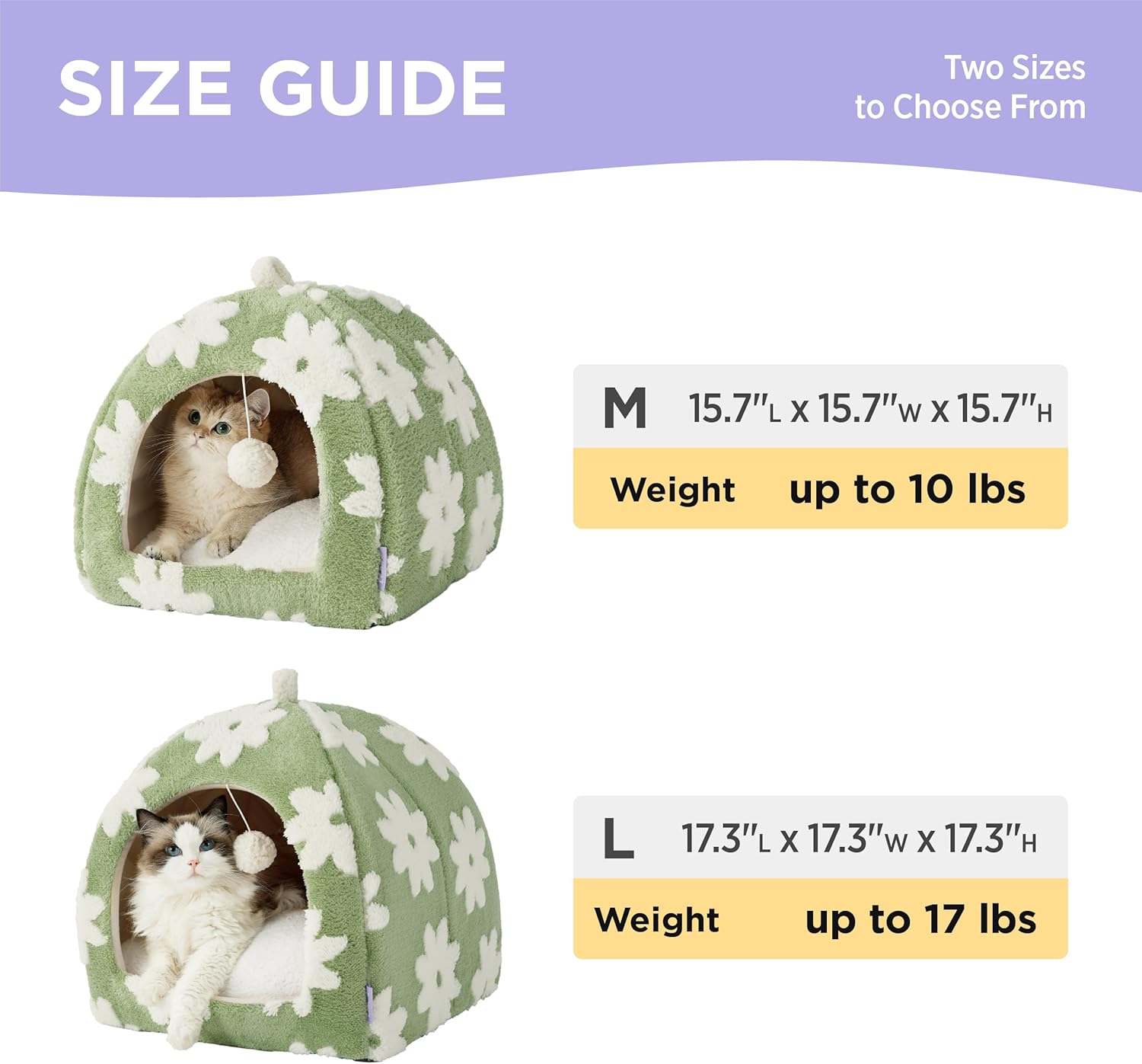 Lesure Cute Cat Beds for Indoor Cats - 2 in 1 Cat Cave Bed for Kittens and Small Pets with Removable Washable Cushioned Pillow, Cozy Ktten Tent with Non-Slip Bottom, Green, 16 inches