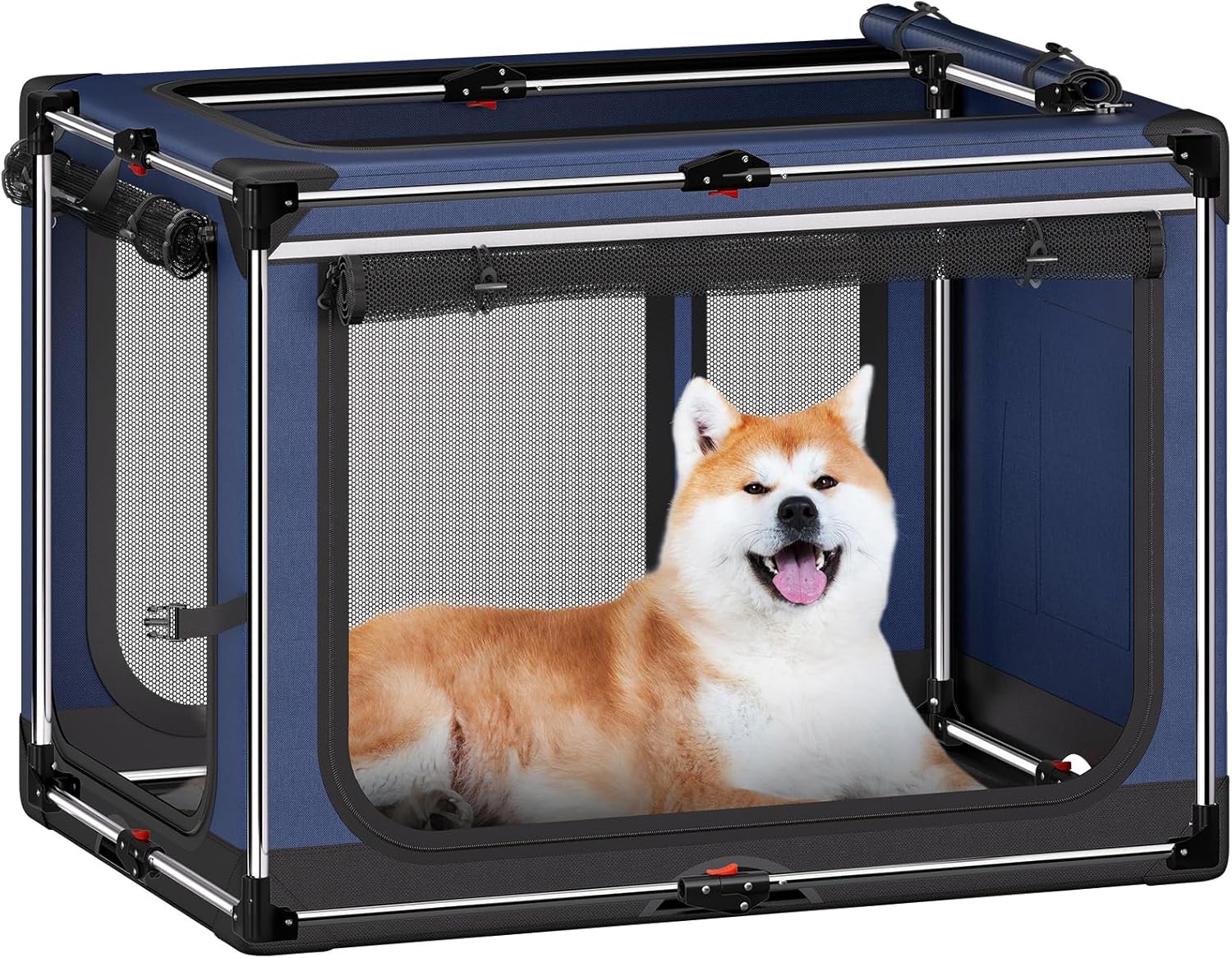 Collapsible Dog Crate: 30 Inch Foldable Soft Sided Dog Crate for Medium Dogs, Portable Dog Travel Kennel with Soft Mat for Indoors & Outdoors, Blue (30" L x 21" W x 21" H)