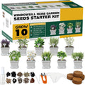 10 Herb Seeds Garden Starter Grow Kit with White Pots, Markers, Nutritional Soil, Watering, Herb Clipper, Complete Indoor Potted Plant Growing Set for Kitchen DIY
