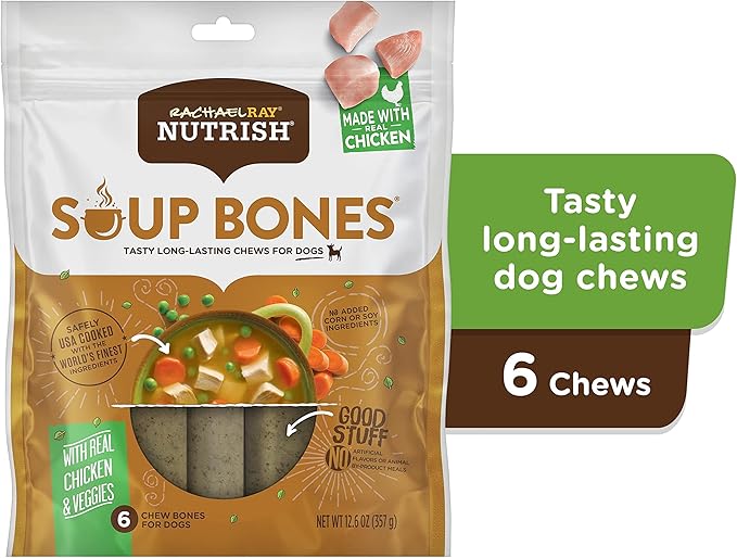 Nutrish Rachael Ray Soup Bones Dog Treats, Chicken & Veggies Flavor, 6 Bones (Pack of 2)